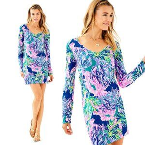 Lilly Pulitzer Pink and Blue Beacon Long Sleeve Shirt Mini Dress XS 2794